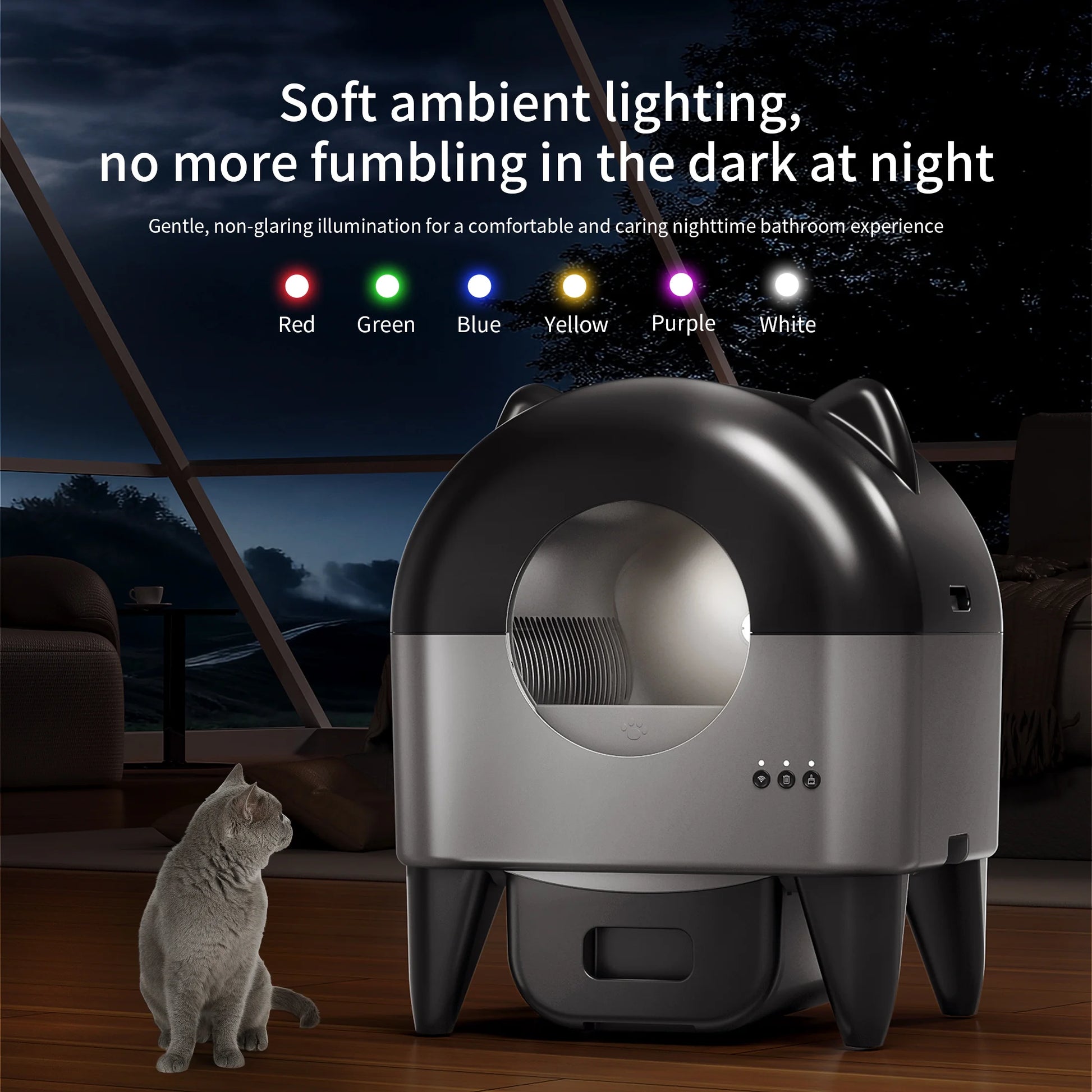 Self Cleaning Cat Litter Box, Automatic Smart Litter Box for Multiple Cats with 10 Safety Sensor Radars, 110L Electric Cat Box with App-Control, Odor Control, Quiet Operation, Black