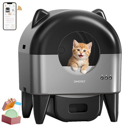Self Cleaning Cat Litter Box, Automatic Smart Litter Box for Multiple Cats with 10 Safety Sensor Radars, 110L Electric Cat Box with App-Control, Odor Control, Quiet Operation, Black
