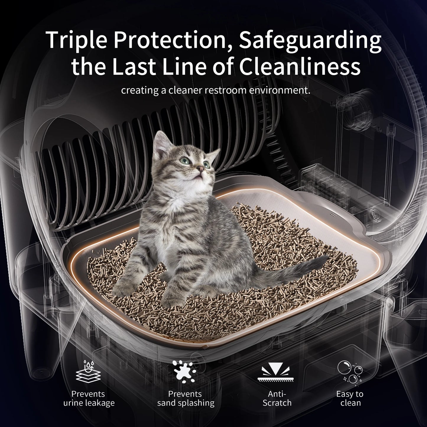 Self Cleaning Cat Litter Box, Automatic Smart Litter Box for Multiple Cats with 10 Safety Sensor Radars, 110L Electric Cat Box with App-Control, Odor Control, Quiet Operation, Black